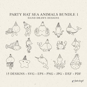 Sea Animal Party Hat Plotter File Svg Dxf Png Jpg Dolphin Cricut Turtle Silhouette Seahorse Clipart Vinyl Laser Cut File Wale Crab Birthday
