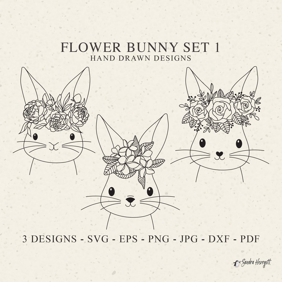 Cute Floral Bunny Plotter File Svg Dxf Png Pdf Jpg Botanical Cricut ...