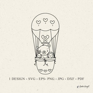 Animal Hot Air Balloon Plotterfile Svg Png Dxf Jpg Pdf Bear Cricut Hedgehog Clipart Vinyl Laser Cut File Bunny Silhouette Travel Adventure