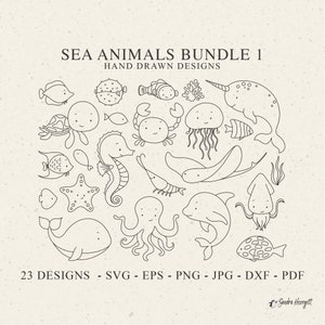 Sea Animal Plotter File Svg Dxf Png Jpg Cricut Baby Turtle Silhouette Ocean Fish Clipart Vinyl Laser Cut File Dolphin Wale Seahorse Crab