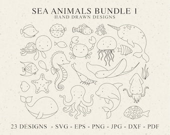 Sea Animal Plotter File Svg Dxf Png Jpg Cricut Baby Turtle Silhouette Ocean Fish Clipart Vinyl Laser Cut File Dolphin Wale Seahorse Crab