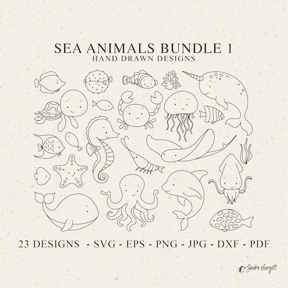 Sea Animal Plotter File Svg Dxf Png Jpg Cricut Baby Turtle Silhouette Ocean Fish Clipart Vinyl Laser Cut File Dolphin Wale Seahorse Crab