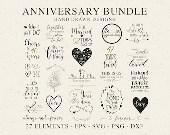 Anniversary Svg Bundle, Anniversary Cut Files, Anniversary Icons, Anniversary Dxf, Png, Eps, Anniversary Cricut, Cute Anniversary Clipart