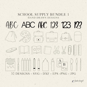Schule Plotter Plotter Datei SVG Dxf PNG EPS Jpg Pdf Stationär Cricut Rucksack Silhouette Lineal Clipart Buch Stift Bleistift Marker Kleber Farbe