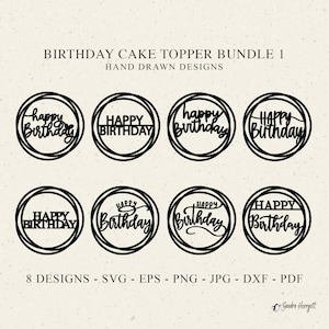 Topo de bolo de feliz aniversário, arquivo de plotter, svg, dxf, png, jpg, pdf, elemento de design de decoração para casa, silhueta, festa, clipart, vinil, arquivo de corte a laser