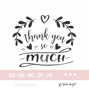 Thank you so much Plotter File SVG DXF PNG Cute Leaves Heart Cricut Brother Canvas Silhouette Download Commercial Use Clipart Monogram