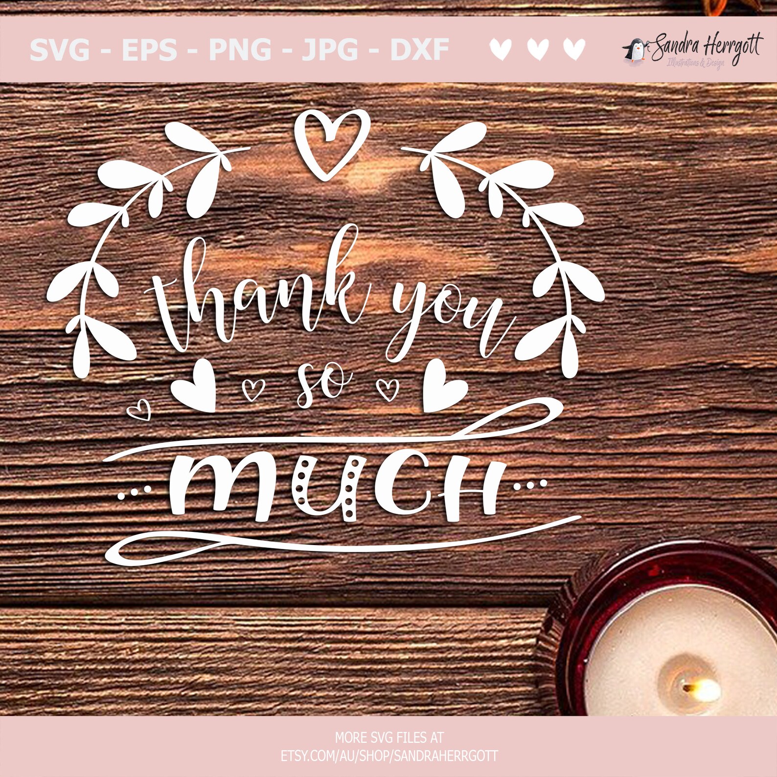 Muchas gracias Plotter File SVG DXF PNG Cute Leaves Heart Etsy México
