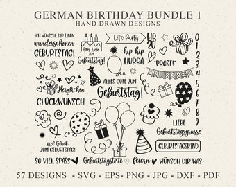 German Geburtstag Plotter File SVG DXF PNG Star Icon Heart Cricut Silhouette Geburtstagskind Clipart Alles Gute zum Best Wishes Greetings