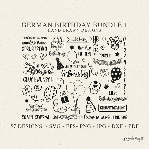 German Geburtstag Plotter File SVG DXF PNG Star Icon Heart Cricut Silhouette Geburtstagskind Clipart Alles Gute zum Best Wishes Greetings