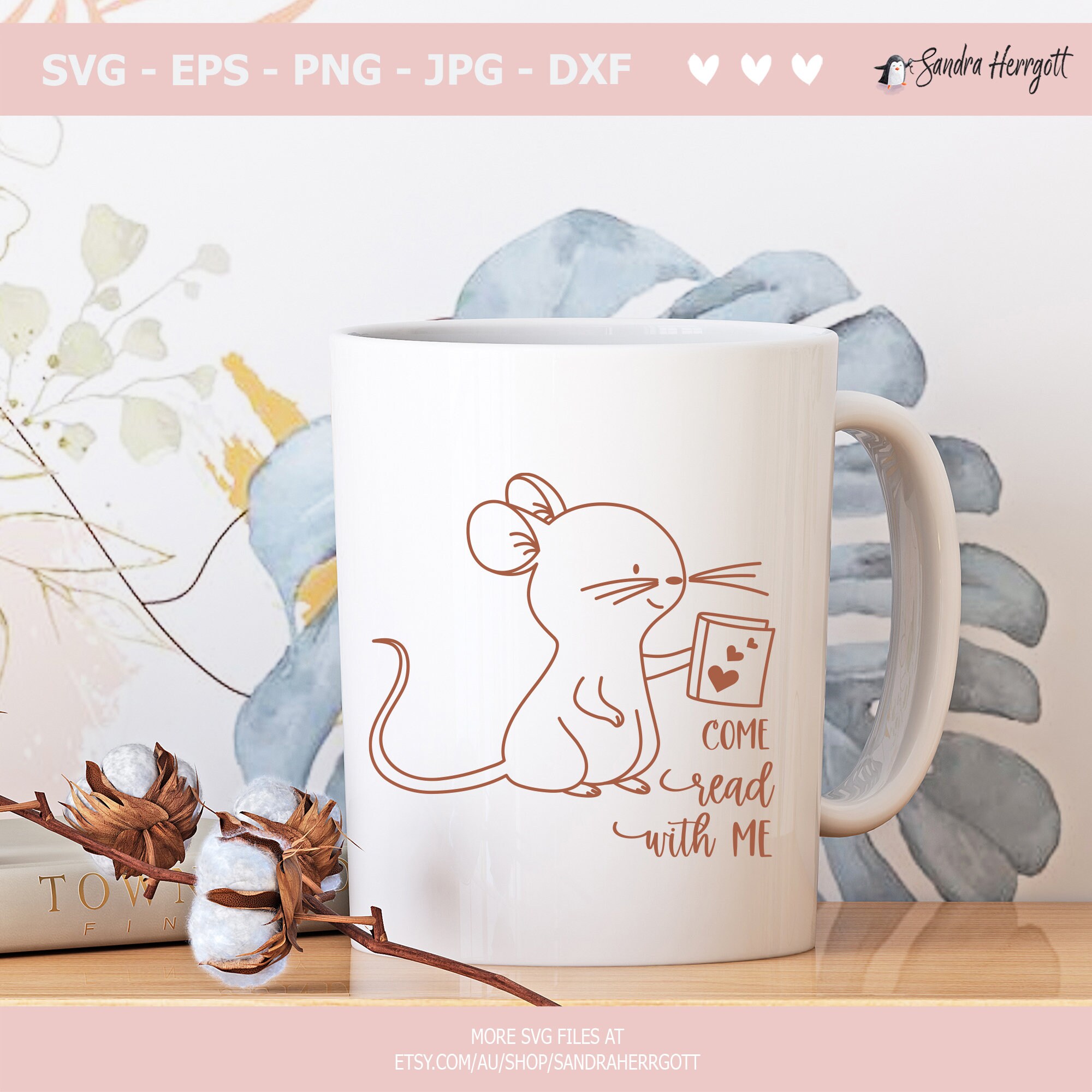 Mouse Reading Plotter File SVG DXF PNG Whimsical Cricut Cute Silhouette ...