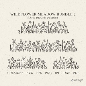 Wildflower Meadow Plotter File Svg Dxf Png Jpg Garden Plant Cricut Floral Clipart Vinyl Laser Cut File Zieleń Sylwetka Botaniczny Kwiat