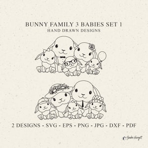 Bunny Familie PlotterdateiSvg Dxf Png Jpg Pdf Baby Papa Mama Schwester Bruder Kind Tier Cricut Kaninchen Clipart Silhouette Vinyl Laser Cut Datei