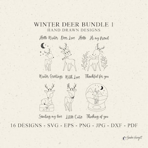 Archivo de trazador de ciervos de invierno Svg Dxf Png Jpf Pdf Animal del bosque Cricut Silueta navideña Bebé Clipart Archivo de corte láser de vinilo Bola de nieve Regalo