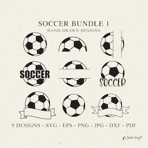 Arquivo de plotter de bola de futebol Svg Dxf Png Jpg Eps Esporte Cricut Silhueta dividida Banner Clipart Vinil Arquivo de corte a laser Monograma Modelo de estêncil DIY