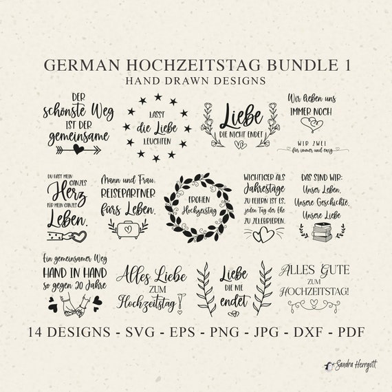 German Anniversary Plotter File Svg Dxf Png Pdf Jpg Eps Cute Marriage Cricut Wedding Silhouette Hochzeitstag Clipart Laser Cut Template