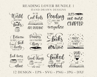 Reading Lover Plotter File SVG DXF PNG Book Cricut Silhouette Download Clipart Plotting Bundle Cute Vinyl Cut File Sweet Digital Stamp