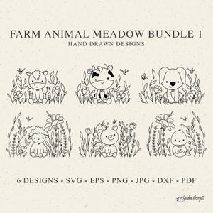 Arquivo de plotter de animais de fazenda Svg Dxf Png Jpg Pdf Bebê Vaca Cricut Silhueta de cavalo Vinil Arquivo de corte a laser Cachorro Clipart Ovelha Porco Prado Botânico