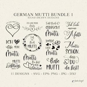 Arquivo de plotter Mutti alemão SVG DXF Eps Png Jpg Ich liebe meine Mutti Cricut Mama Silhouette Hug Clipart Arquivo de corte de vinil DIY Stencil Template