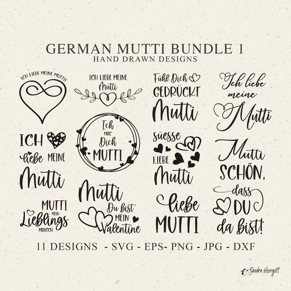 German Mutti Plotter File SVG DXF Eps Png Jpg Ich liebe meine Mutti Cricut Mama Silhouette Hug Clipart Vinyl Cut File DIY Stencil Template