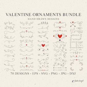 File di plotter per ornamenti di San Valentino Svg Dxf Eps Png Design decorativo Abbellimenti Cricut Text Divider Plotting Bundle Decorazioni per matrimoni Clipart
