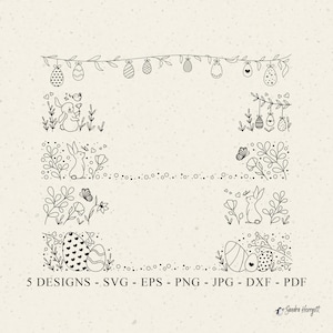 Lapin de Pâques pour caisse boîtes traceur fichier Svg Dxf Png Eps Jpg Pdf printemps Cricut oeuf Silhouette vinyle découpé au Laser fichier clipart prairie florale