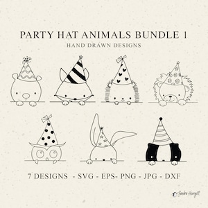 Chapéu de festa Animal Plotter Arquivo Svg Dxf Png Jpg Raposa fofa Cricut Urso Skunk Clipart Coelho Coruja Ouriço Leão Vinil Arquivo de corte a laser Estêncil DIY