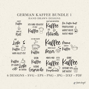 Niemiecki plik plotera Kaffee Svg Dxf Png Jpg Pdf zabawne powiedzenie kawy Cricut Cup Mug sylwetka Mama cytat Clipart ładny winyl plik cięcia miłośnik