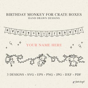 Geburtstags Affe Design für Crate Box Plotterdatei svg Png Dschungel Tier Cricut Silhouette Vinyl Laser Cut Datei niedlichen Clipart Banner