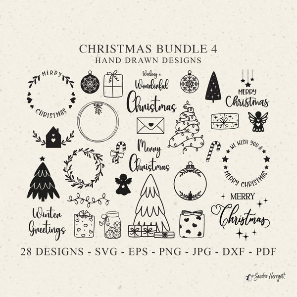 Merry Christmas Plotter File Svg Dxf Png Pdf Jpg Wreath Cricut Gift Silhouette Tree Clipart Winter Angel Vinyl Laser Cut File Lights Bauble