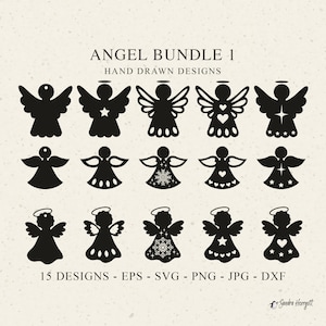 Angel Plotter Files SVG DXF PNG Leaves Star Heart Cricut Brother Canvas Silhouette Download Plotting Bundle Plotter File Cute Angels Tags