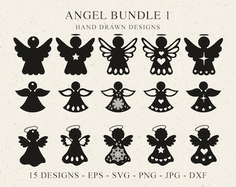 Angel Plotter Files SVG DXF PNG Leaves Star Heart Cricut Brother Canvas Silhouette Download Plotting Bundle Plotter File Cute Angels Tags