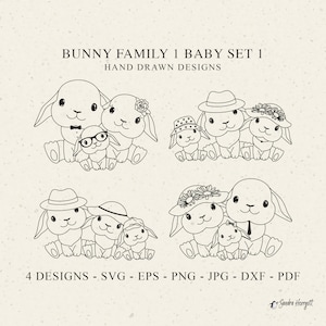 Archivo de trazador de la familia de conejos Svg Dxf Png Jpg Pdf Bebé Papá Mamá Hermana Hermano Niño Animal Cricut Conejo Clipart Silueta Vinilo Archivo de corte láser