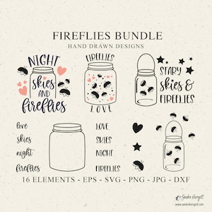 Vuurvliegjes plotterbestanden SVG DXF PNG sterren hart Mason Jar Cricut broer canvas silhouet download plotbundel vuurvliegjes clipart