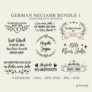 Arquivo de plotter de ano novo alemão Svg Dxf Png Jpg Bênção Cricut Banner Silhueta Clipart Bonito Vinil Arquivo de corte a laser Doce Coroa de coração feliz