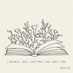 Buch Florals Plotterdatei svg Dxf Png Eps Jpg Pdf Blume Cricut Silhouette Lesung Liebhaber Clipart Vinyl Laser Cut Datei DIY Schablone Vorlage
