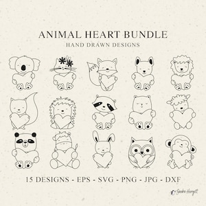 Animal Heart Plotter File SVG DXF Cricut Cute Koala Fox Racoon Bunny Cat Dog Kitten Lion Squirrel Sheep Panda Horse Owl Monkey Hedgehog Bear