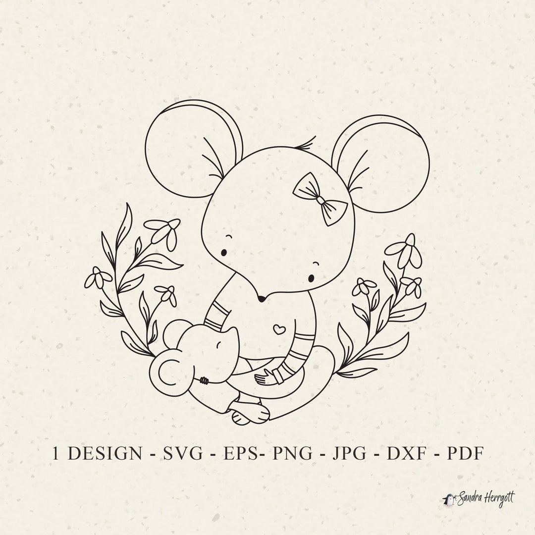Mouse Mum Holding Baby Plotter File Svg Dxf Png Pdf Jpg Cricut Animal ...