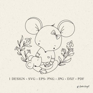 Muis moeder bedrijf baby plotter bestand Svg Dxf Png Pdf Jpg Cricut dier silhouet clipart vinyl lasergesneden bestand Moederdag DIY stencil mama