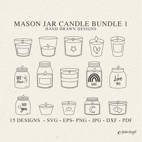 Mason Jar Candle Plotter File Svg Dxf Png Jpg Pdf Light Cricut Silhouette Vinyl Laser Cut File DIY Stencil Template I love of you Clipart