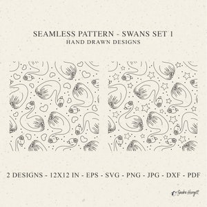 Swan Seamless Pattern Svg Dxf Png Jpg Eps Baby Bird Cricut Background Plotter Cut File Wallpaper Silhouette Sweet Cute Vinyl Cut File