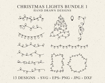 Christmas Lights Plotter File Svg Dxf Png Jpg Eps festive holiday fairy lights Cricut xmas Laser Cut DIY Stencil Template Tree Silhouette