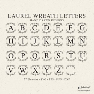 LETRAS DE CORONA SVG - Corona de laurel Svg, Corona de boda Svg, Alfabeto de corona Svg, Corona de Cricut Svg, Alfabeto de monograma, Monograma inicial Svg