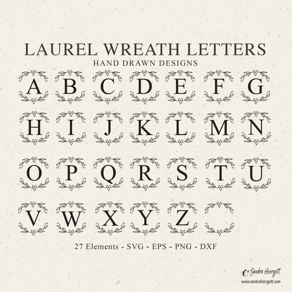 WREATH LETTERS SVG - Laurel Wreath Svg, Wedding Wreath Svg, Wreath Alphabet Svg, Cricut Wreath Svg, Monogram Alphabet, Initial Monogram Svg