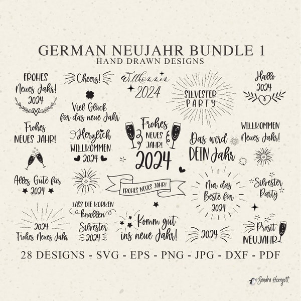 German Happy New Year 2024 Plotter File Svg Dxf Png Jpg Pdf Fireworks Cricut Silvester Party Silhouette Clipart Cute Vinyl Laser Cut File