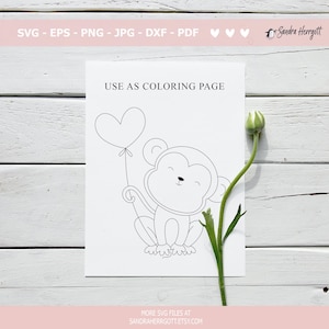 Arquivo para plotter de animais fofos: balão de coração, SVG, DXF, PNG, coelhinho bebê, Cricut, silhueta de leão, raposa, baleia, tartaruga, pinguim, coala, preguiça, pato, macaco imagem 5