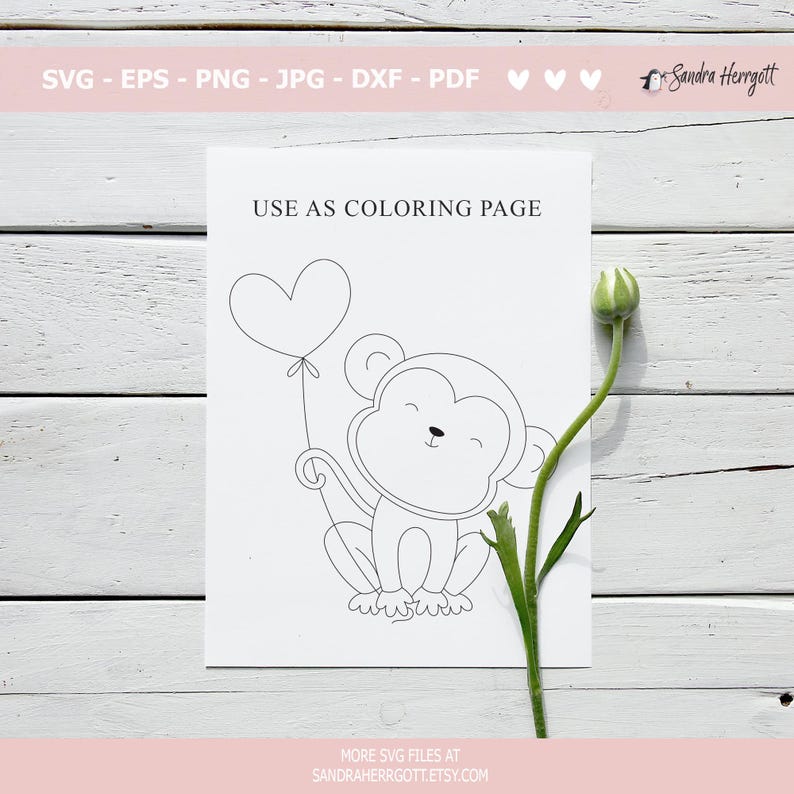 Arquivo para plotter de animais fofos: balão de coração, SVG, DXF, PNG, coelhinho bebê, Cricut, silhueta de leão, raposa, baleia, tartaruga, pinguim, coala, preguiça, pato, macaco imagem 5