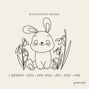 Schneeglöckchen Hase Plotterdatei Dxf Png Cricut Silhouette niedlich Baby Tier Clipart Vinyl Laser Cut Datei Happy Frühling Blume Osterkaninchen