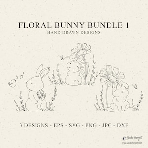 Set of 3 Floral Bunny Svg Clipart Files, Botanical Animal Cut File, Bunny Cutting File, Bunny Cricut, Rabbit Mug Svg, Bunny T-Shirt Svg