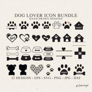 Cute Dog Lover Icon Plotter File Svg Dxf Png Eps Jpg Puppy Paw Heart Cricut House Bowl Silhouette Baby Animal Clipart Pet Vinyl Cut File