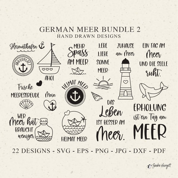 German Meer Plotter File Svg Dxf Png Eps Jpg Pdf Anker Cricut Wale Silhouette Bottle Clipart Vinyl Laser Cut File Boat Lighthouse Erholung